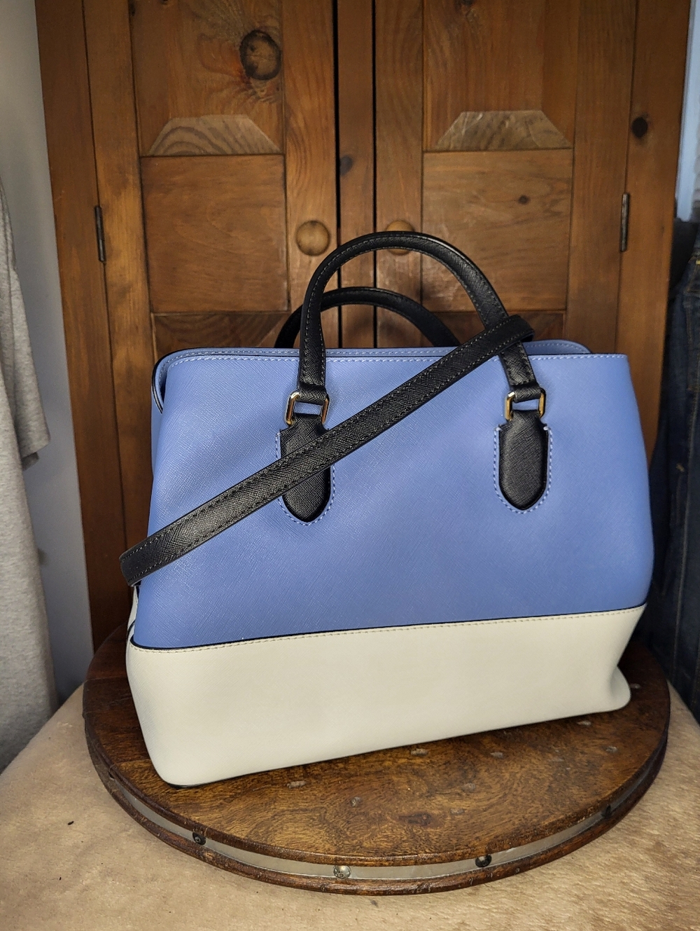 kate spade Two-Tone Periwinkle & Cream Satchel with Black Handles - Picture 5 of 17